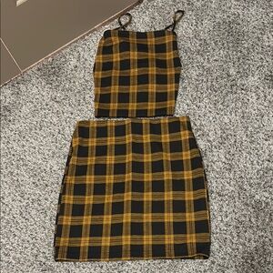 Plaid Yellow and Black Women's Skirt Set